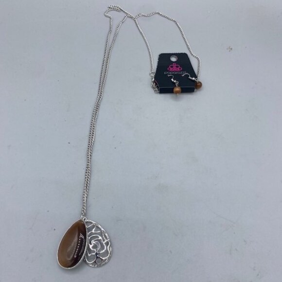 Paparazzi Gleaming Gardens Brown Necklace W/Matching Earrings - Picture 1 of 2